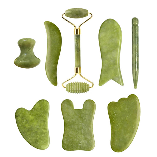 100% Pure Jade Gua Sha & Roller Set – Natural Stone Facial Massage & Skin Revitalization